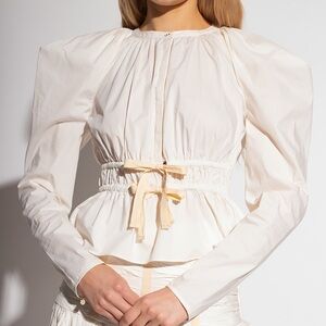 Ulla Johnson Women's Edena Puff-Sleeve Drawcord Peplum Blouse Size 2